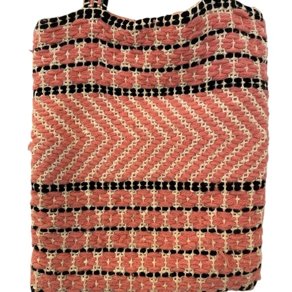 Vintage Handmade Crochet Embroidered Small Tote Handbag Pink Boho Market Bag - Picture 3 of 7